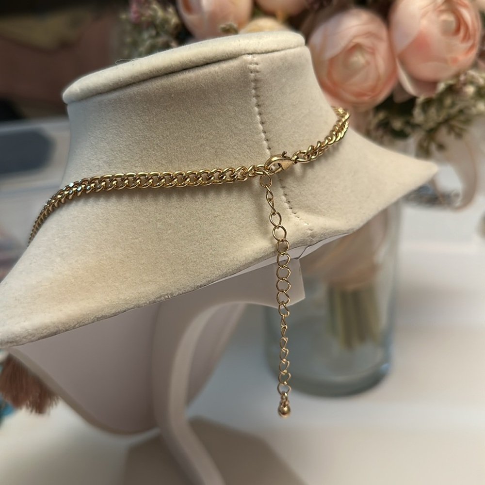 Macy's Gold and Tan Statement Necklace with Beads and Tassels - Picture 2 of 2